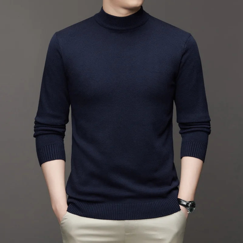 New Sweatwear Men's Half Neck Basic Solid Color Sweaters Round Neck Elastic Pullovers Warm Autumn Knitted Oversized Sweater Men