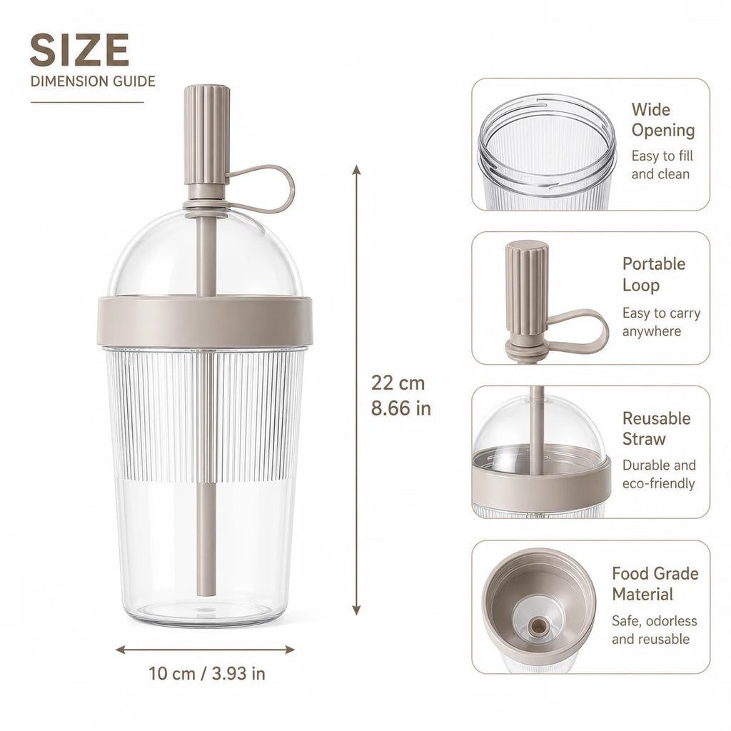 Portable Plastic Coffee Tumbler with Lid Straw Reusable Transparent Water Cup for Office School Gym Outdoor Travel