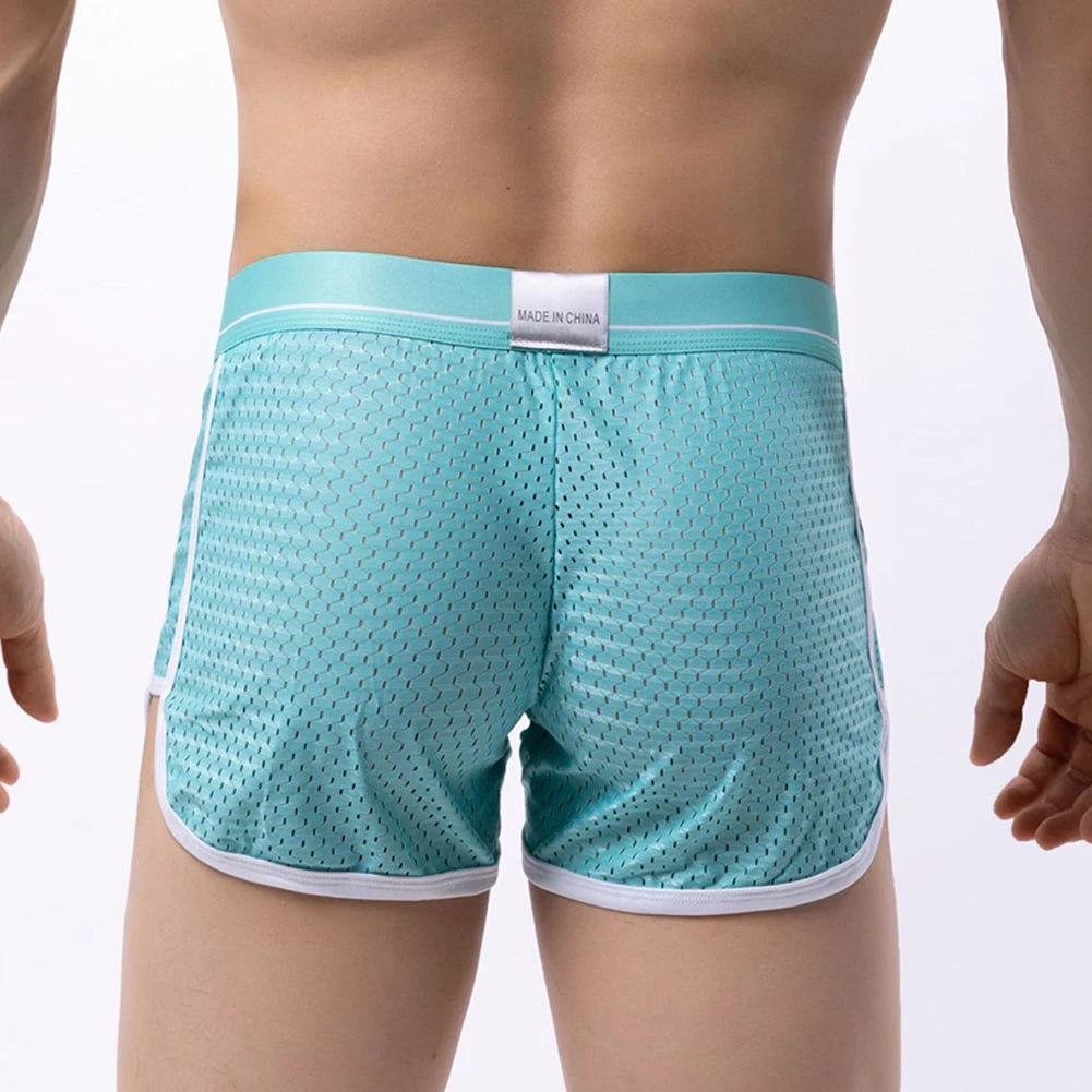 Sexy Men Ice Silk Mesh Seamless Boxer Briefs Pouch Underwear Shorts Trunks Underpants Breathable Loose Elastic Men's Boxers