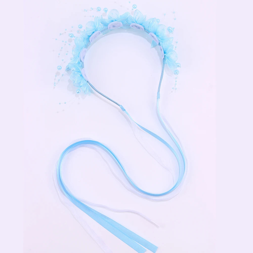 Fairy Flower Headband Sweet Lovely Girl Lace Floral Pearls Hair Hoop For Princess Wedding Birthday Headwear Accessories Gifts