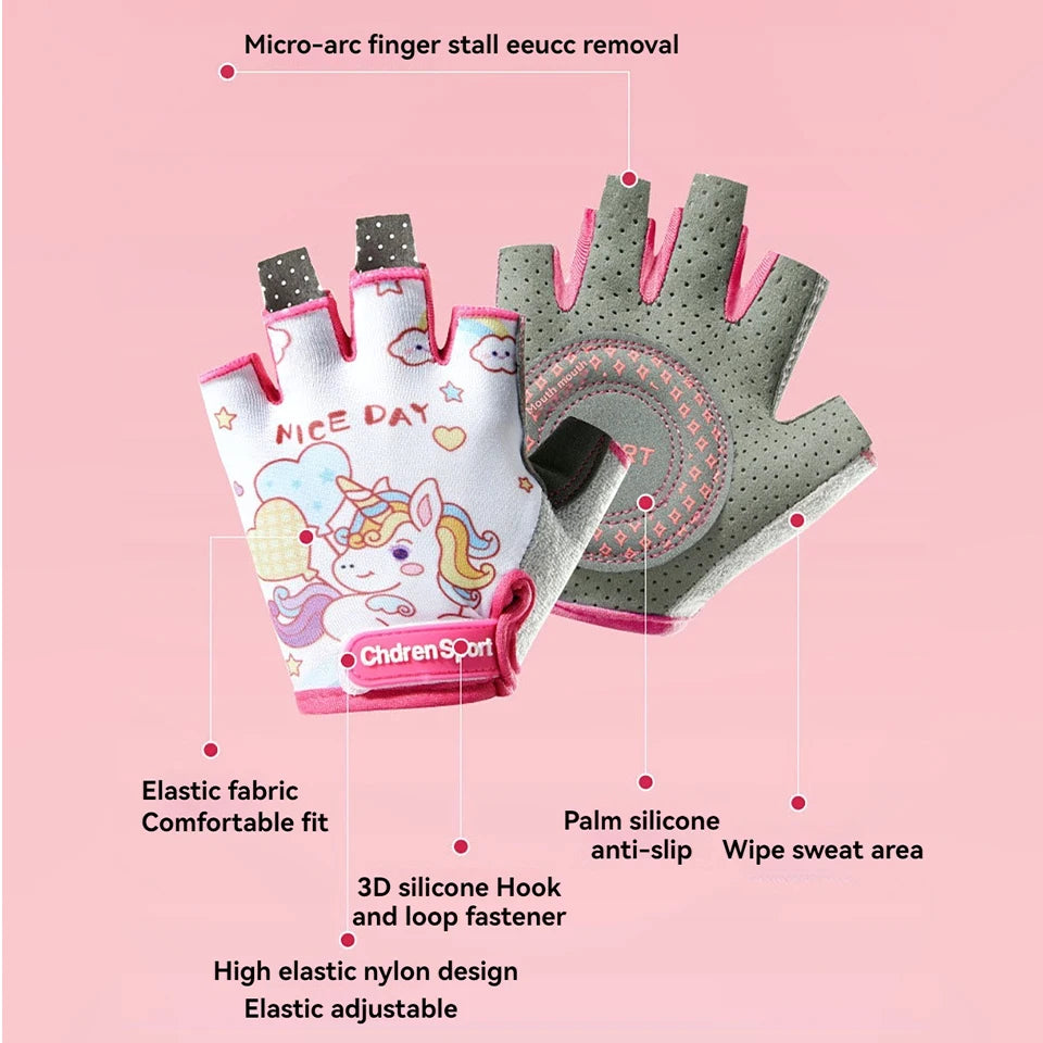 GTUBIKE Half-Finger Kids Sport Bike Gloves - Non-Slip Fingerless Kids Cycling Climbing Gloves for Boys and Girls Age 2-12