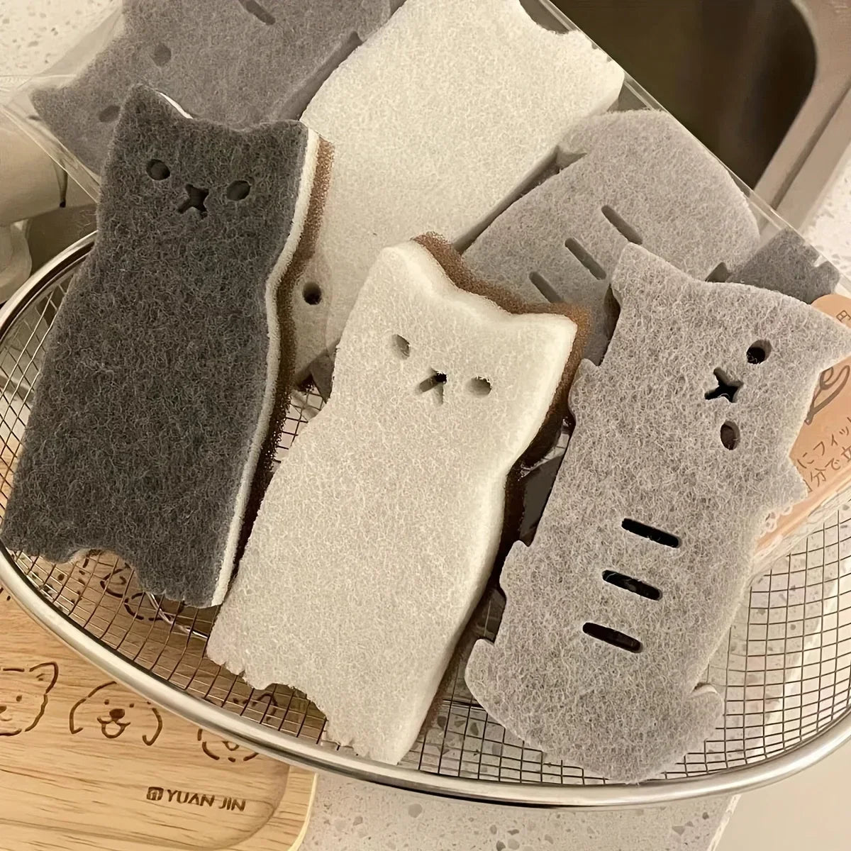 4-piece Cute Cat Kitchen Sponge Set-Thick and Durable Dishwashing and Cleaning Tools Car Cleaning Dish Brush Cleaning Supplies