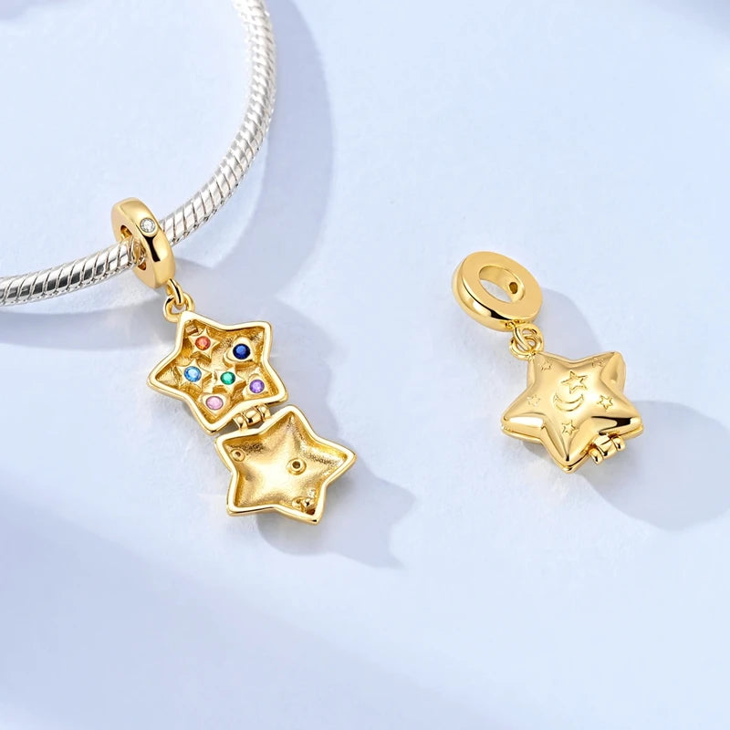 Original 925 Sterling Silver Charm Bead Golden Series Zircon Pendant Fit Original Bracelet Necklace For Women DIY Jewelry Gift