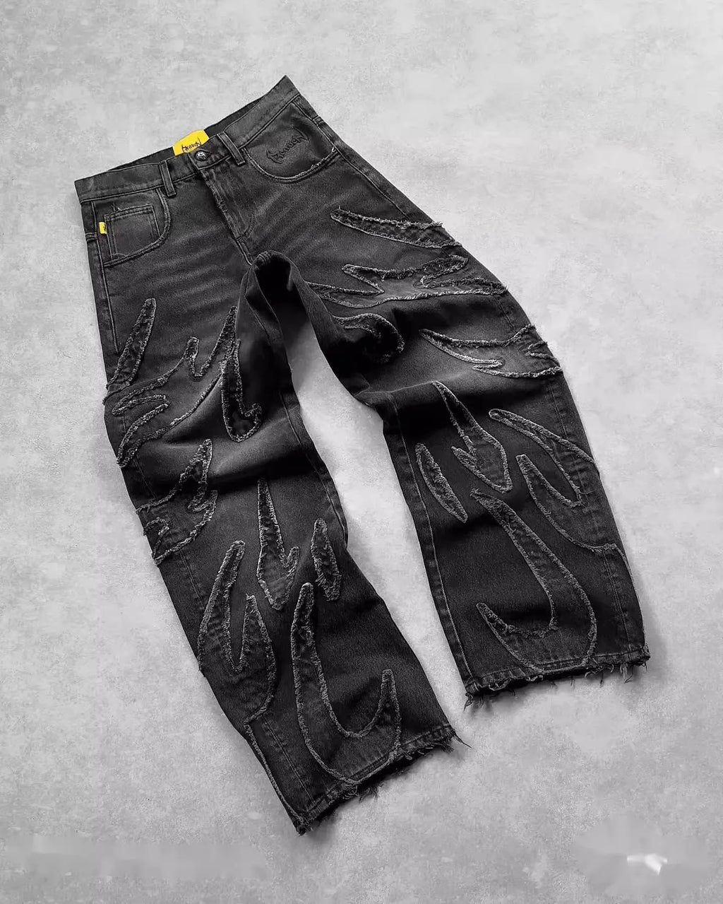 Men Denim Pants Jeans Spliced Wide Leg Pants Long Jean Patchwork Pockets Streetwear Mid Waist Washed Distressed Pant Vintage