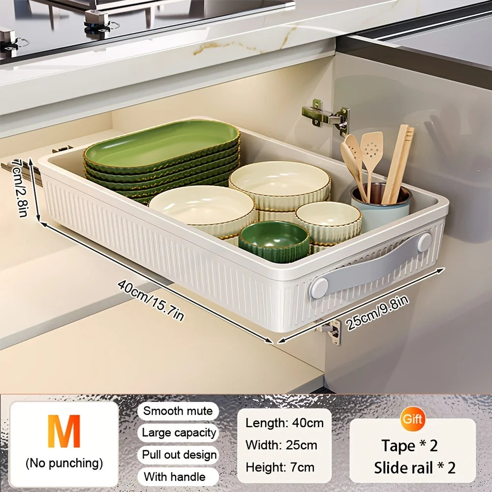 1 PC Kitchen Cabinet Drawer Storage Boxes with Slide Rails Pull-out Kitchen Storage Tray Spice Box Shelf Cabinets Organizer