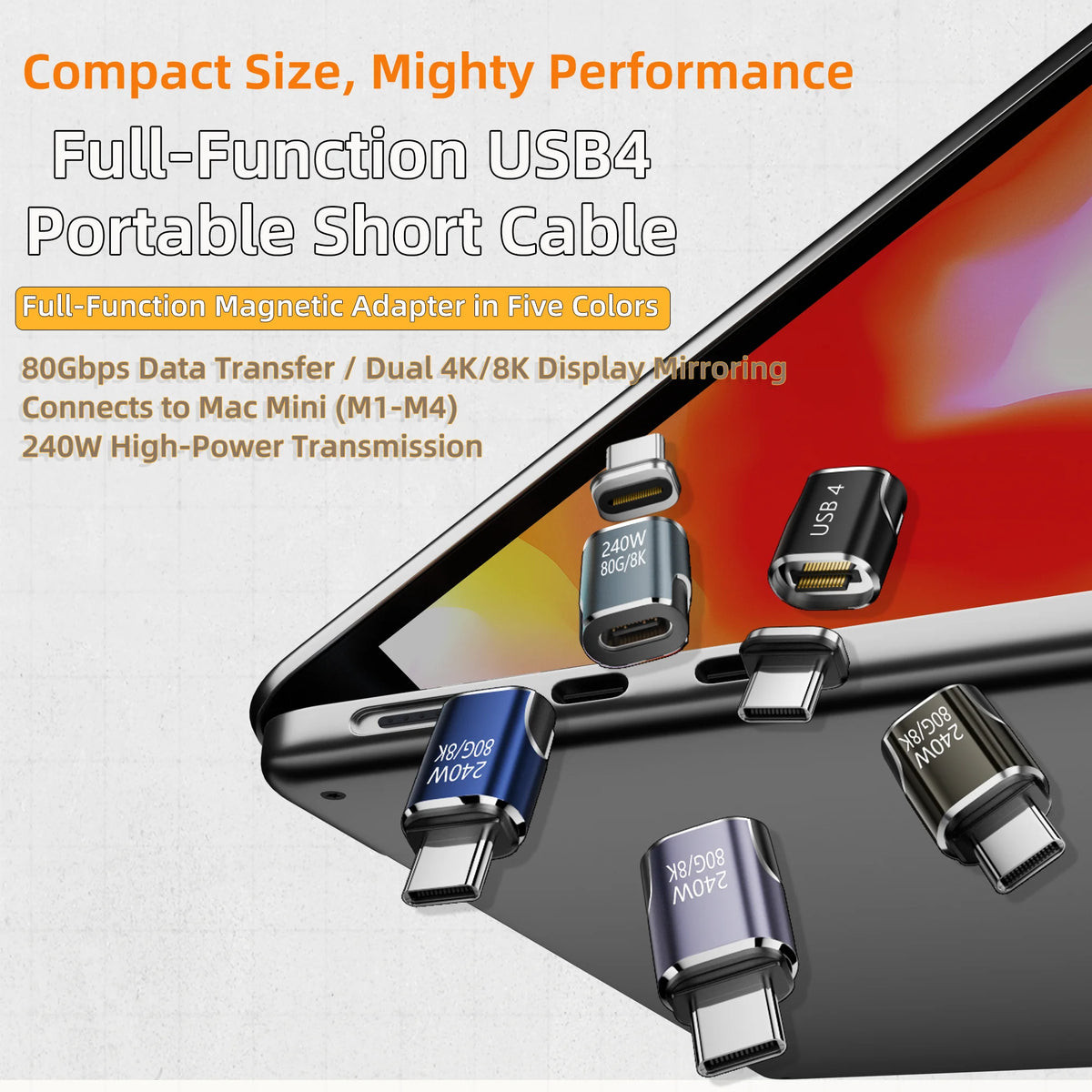 PD 240W Type C to Type C Magnetic Adapter USB 4 Full-Featured 80Gbps 8K@60Hz Fast Charging USB-C Magnet Converter For iPhone 15