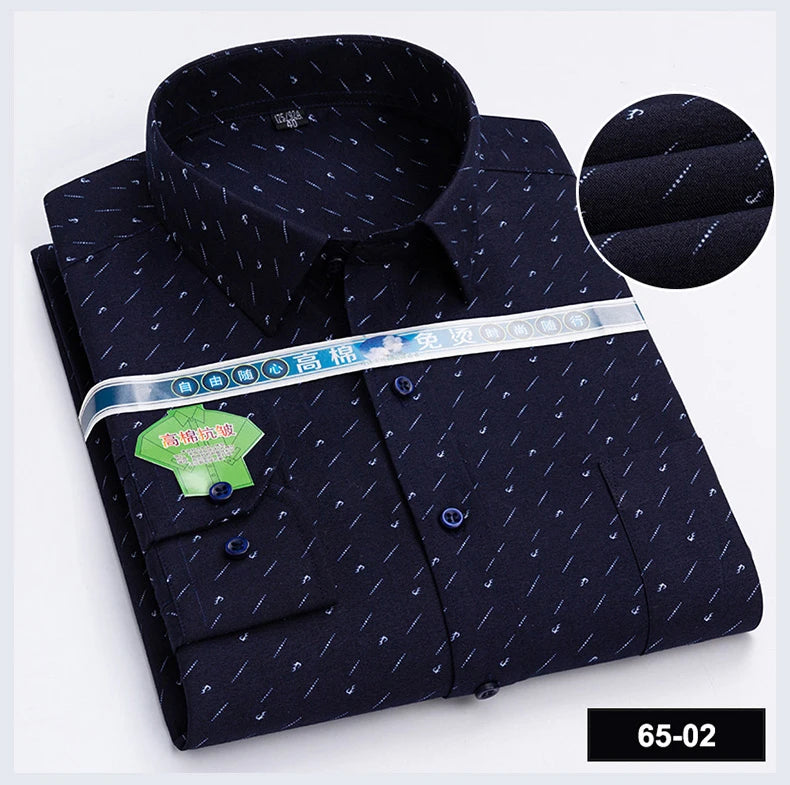 Men Print Shirts Casual Long Sleeve Striped Dress Shirt for Man Business Formal Slim Fit Button Up Polka Dot Men's Clothing