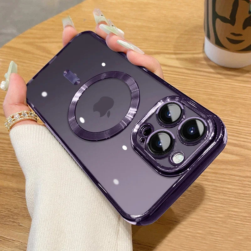 Luxury Plating For Magsafe Case For iPhone 16 15 14 13 12 11 Pro Max Wireless Charge Magnetic Cover With Camera Lens Protector