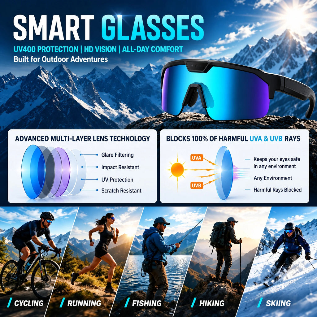 2026 New Smart Glasses Translation Travel Cycling Sports Goggles Anti Blue Light Click Take Photos Videos Smartglasses Outdoor