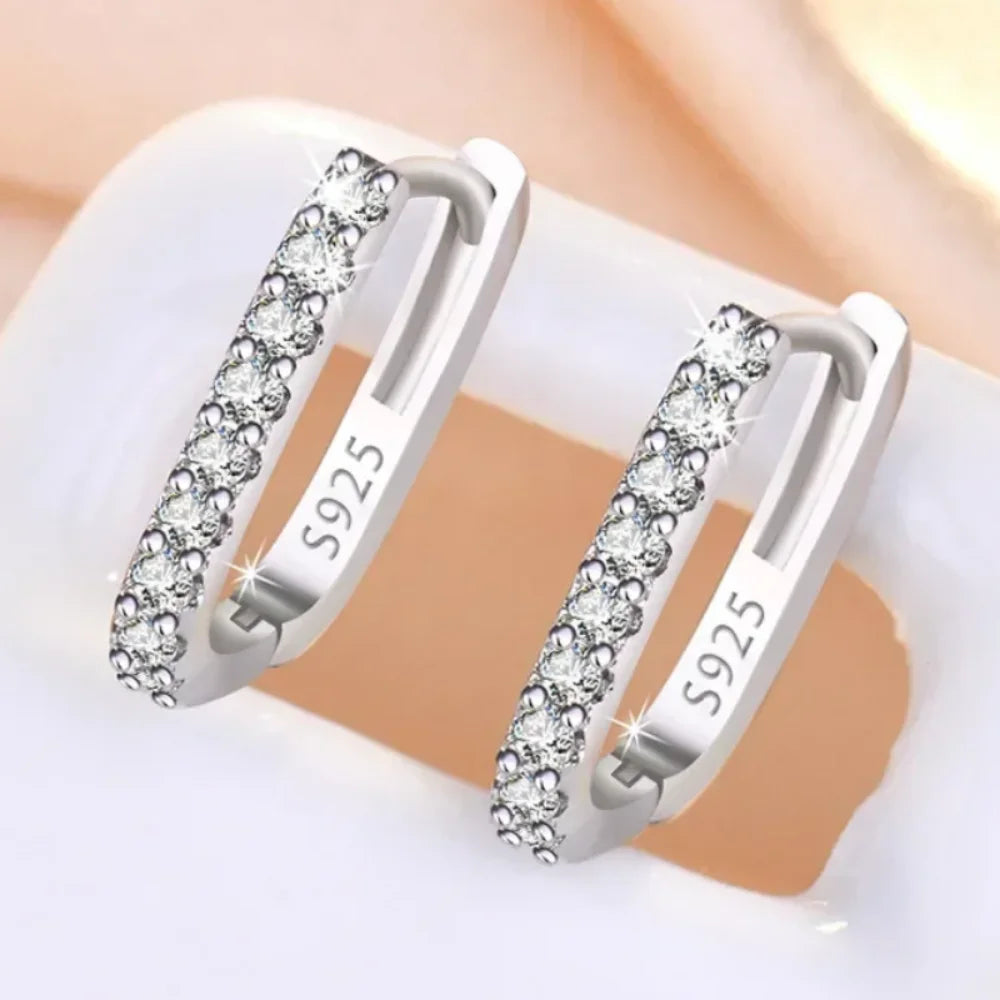 925 Sterling Silver Crystal Fashion Hoop Earrings for Women Wedding Party Gift Banquet Party Fashion Jewelry