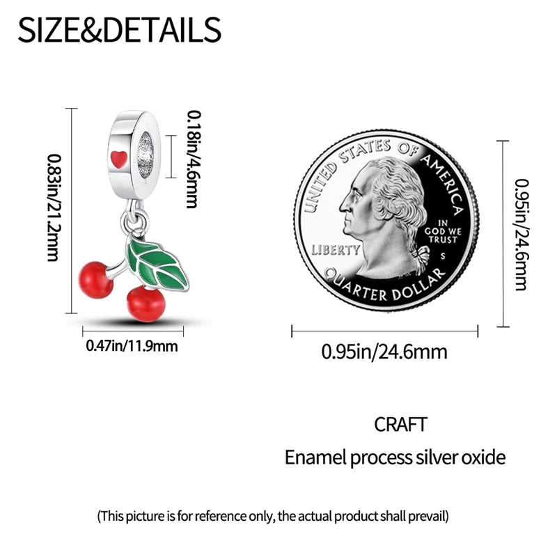 New 925 Silver Plated Strawberry Cherry Avocado Fruit Charms Beads Fit 3mm 925 Original Bracelets DIY Birthday Jewelry Gift