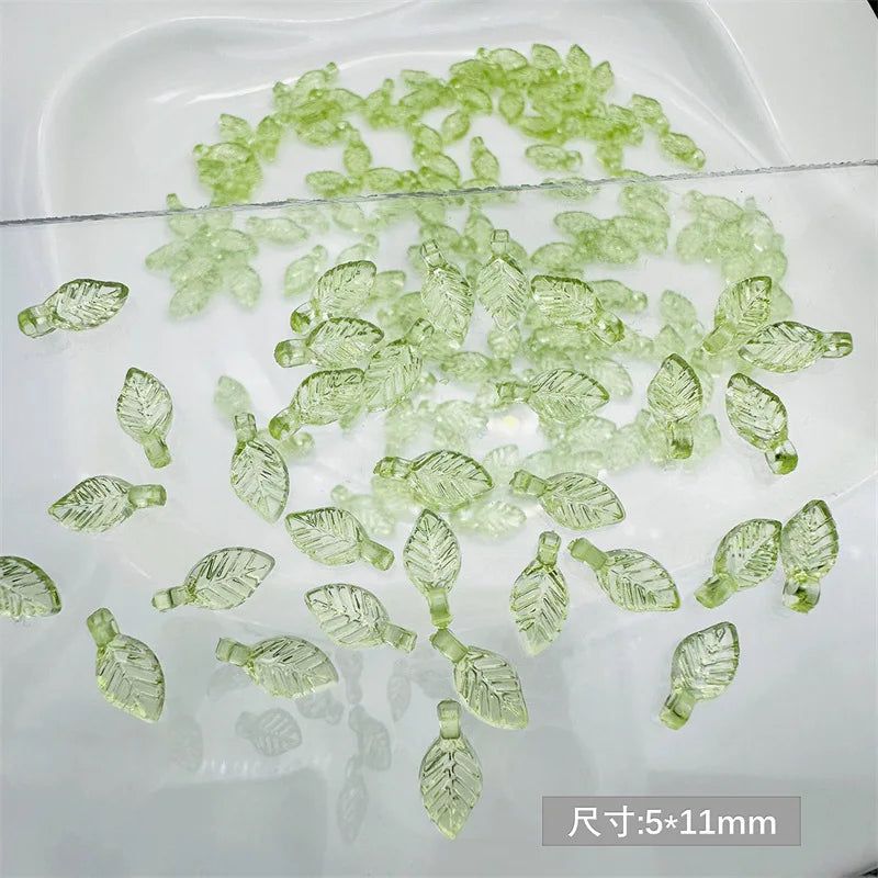 50Pcs 5x11mm Green Transparent Leaf Shape Acrylic Beads Pendant Loose Bead For DIY Jewelry Making Necklace Bracelet Accessories
