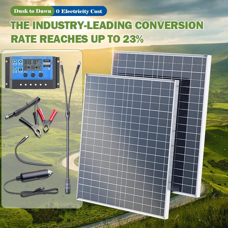 500W-1000W Polycrystalline Solar Panel Kit, 12V Portable Charger & Power Generator for Home, RV, Camping & Outdoor Travel