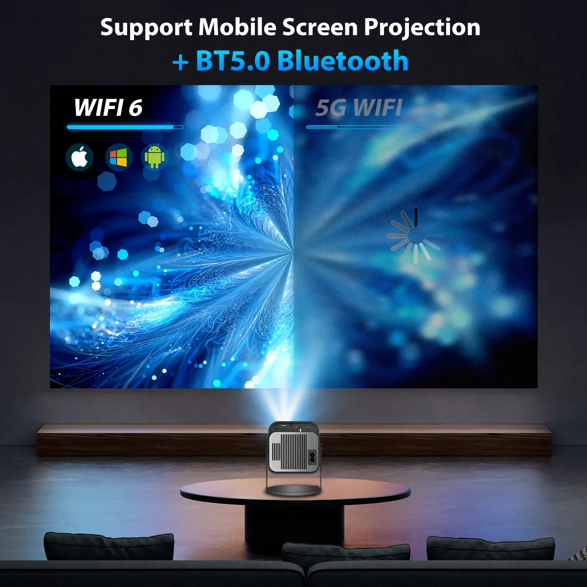 Portable  Projector, 4K Supported , WiFi 6 Bluetooth 5, Auto Keystone Correction, Android 11 Smart Home Theater Movie Projector