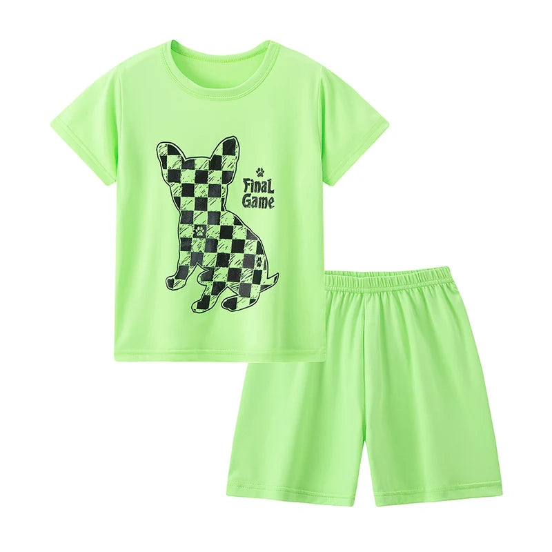 2-piece Summer Children's Shorts Short Sleeve Suit Girl Sweet And Lovely Pink Rabbit Coat Boy Handsome Bear Joker Home Clothes