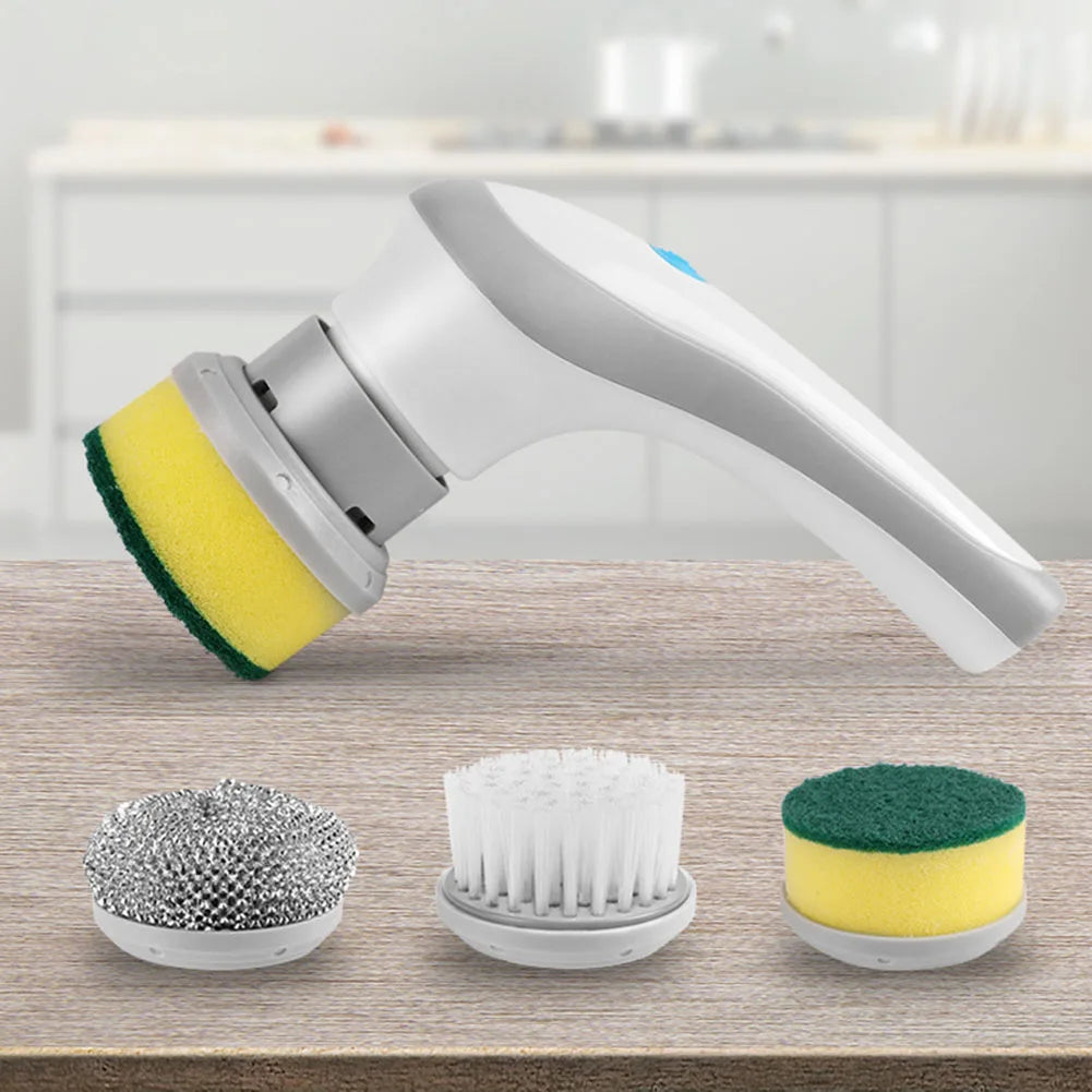 Electric Clean Brush Multifunctional Kitchen Home Cleaning Brush 3 Replaceable Brush Heads Bathroom Kitchen Cleaner