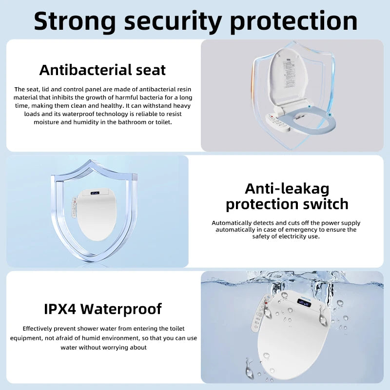 Smart Bidet Toilet Seat, Instant Heating, Warm Water Wash, Heated Seat, Warm Air Dryer, Self-Cleaning Nozzle, LED Night Light