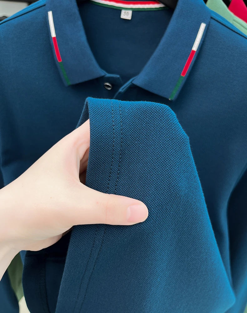 100% pure cotton long sleeved men's polo shirt autumn luxury brand custom embroidery design fashionable golf top casual T-shirt