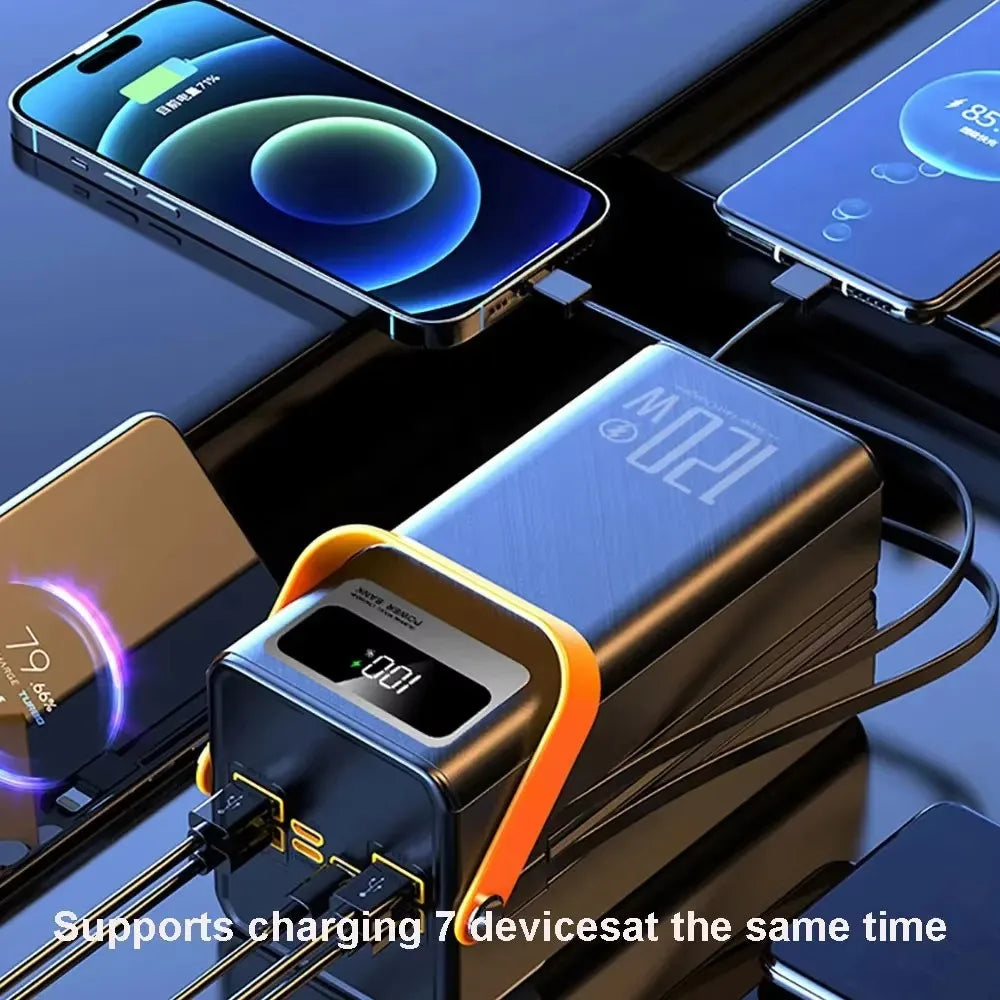 120W 30000-100000mAh Fast Charging Power Bank Large Capacity Outdoor Mobile Power Supply External Spare Battery For Camping