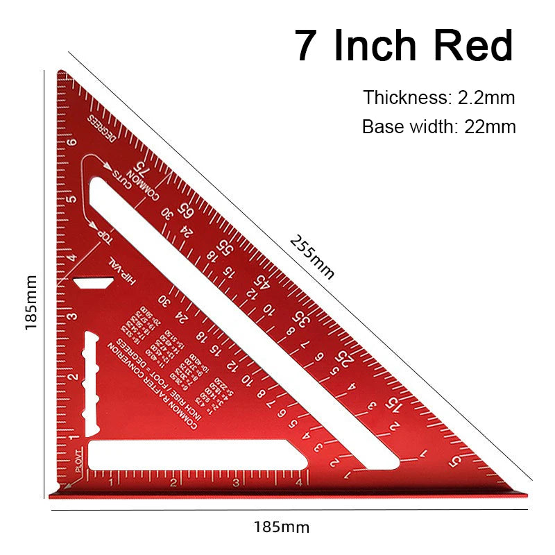 New 7Inch Triangle Ruler Measurement Tool Aluminium Alloy Carpenter Tools Inch Metric Angle Ruler Speed Square Woodworking Tools
