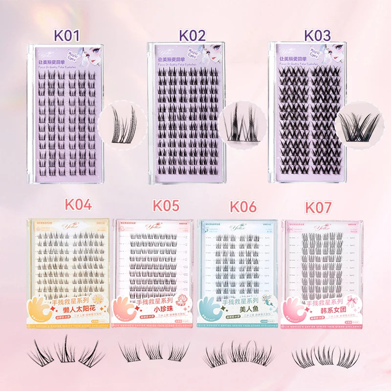 Yelix DIY Cluster Lashes Natural Eyelash Extension Volume Individual Lashes Mixed Tray Lashes Cluster Natural Eyelashes Makeup