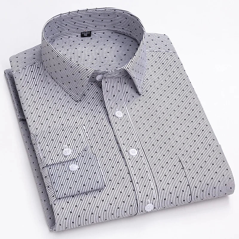 Men Print Shirts Casual Long Sleeve Striped Dress Shirt for Man Business Formal Slim Fit Button Up Polka Dot Men's Clothing