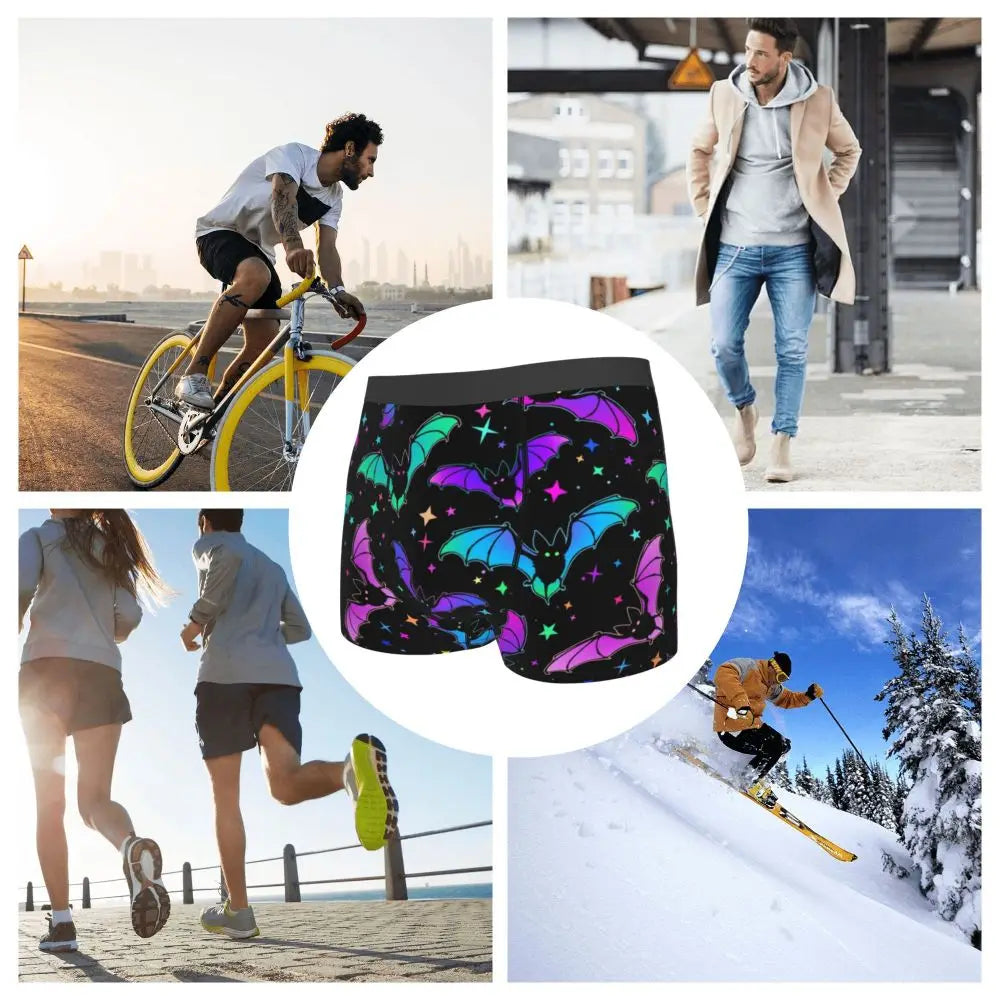 Men's Bats and Star Gothic Pattern Underwear Halloween Fashion Boxer Briefs Shorts Panties Homme Breathable Underpants S-XXL