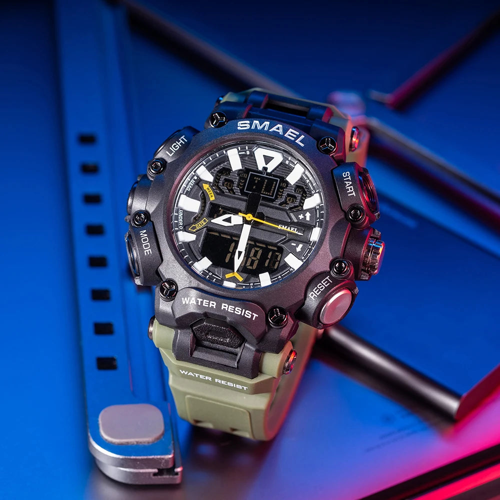 Military Watch Sport Waterproof 50M Stopwatch Analog Digital Wristwatches Week Display Alarm Clock 8053 Digital Watches Mens