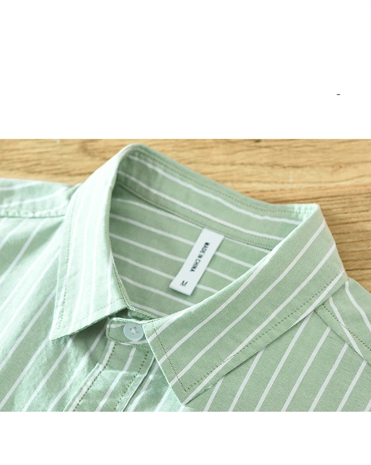 Green Striped Short Sleeve Shirts for Men Casual Turn-down Collar Tops Man Summer New Fashion Button Up Shirt Clothing