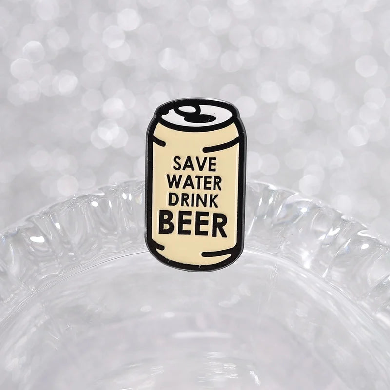Humor Cartoon Can Enamel Pins Save Water Drink Beer Metal Brooches Fashion Lapel Badge Backpack Clothes Jewelry Gift for Friends