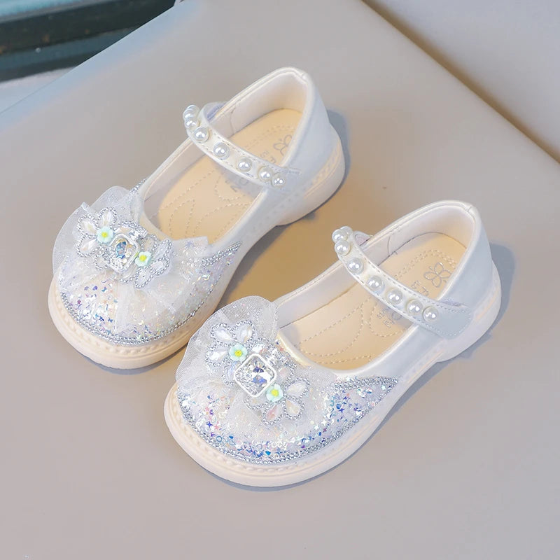 Hot Selling Lightweight Children's Comfortable Bow Soft Flat Shoes Spring and Autumn Fashion Princess Pearl Elegant Casual Shoes