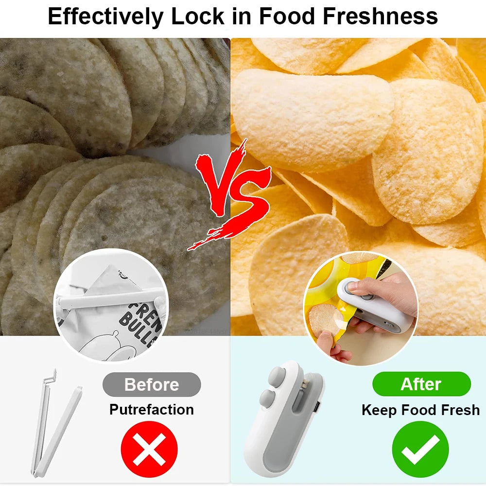 Portable 2-in-1 USB Rechargeable Mini Heat Sealer with Cutter Magnetic Bag Resealer Machine for Plastic Bags Snacks Storage