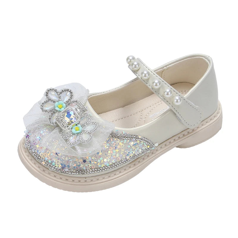 Hot Selling Lightweight Children's Comfortable Bow Soft Flat Shoes Spring and Autumn Fashion Princess Pearl Elegant Casual Shoes