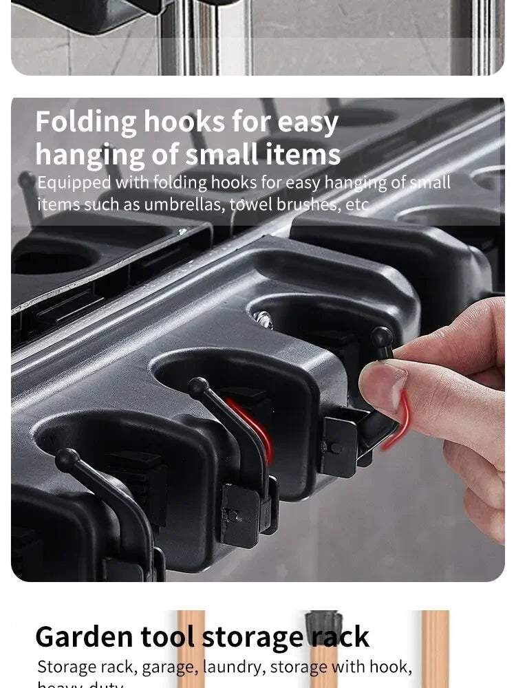 Wall Mounted Mop Holder 3/4/5 Position Multi-Functional Broom Pendant Shelf Home Kitchen Storage Black Magic Plastic Mop Holder