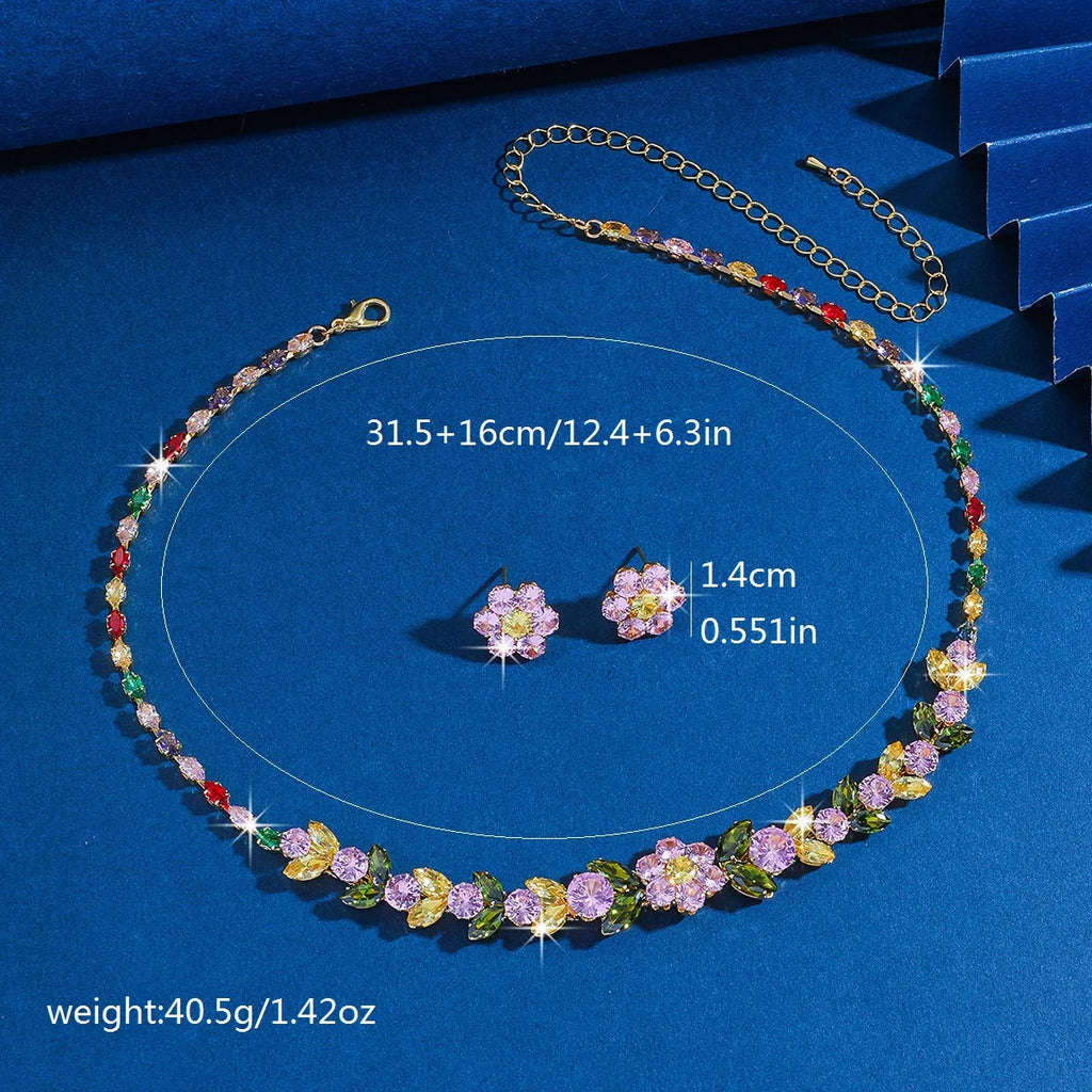 3 Pieces of Zircon Wheat Ear Earrings, French Elegant Necklace, Earring Jewelry Suitable for Dinner Parties, Weddings, and Parti