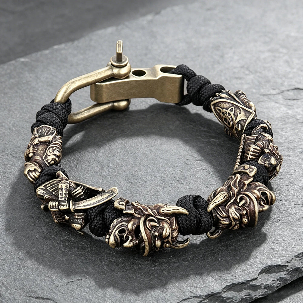 New Hannya Mask Lanyard Bracelets for Men Boy Gift Adjustable Outdoor Survival Paracord Bangles Handmade Jpanese Samurai Jewelry