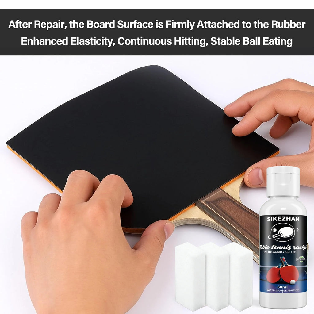 Table Tennis Glue 60ml with 3 Sponges - Professional Ping Pong Paddle Adhesive for Racket Assembly, Rubber Replacement & Repair