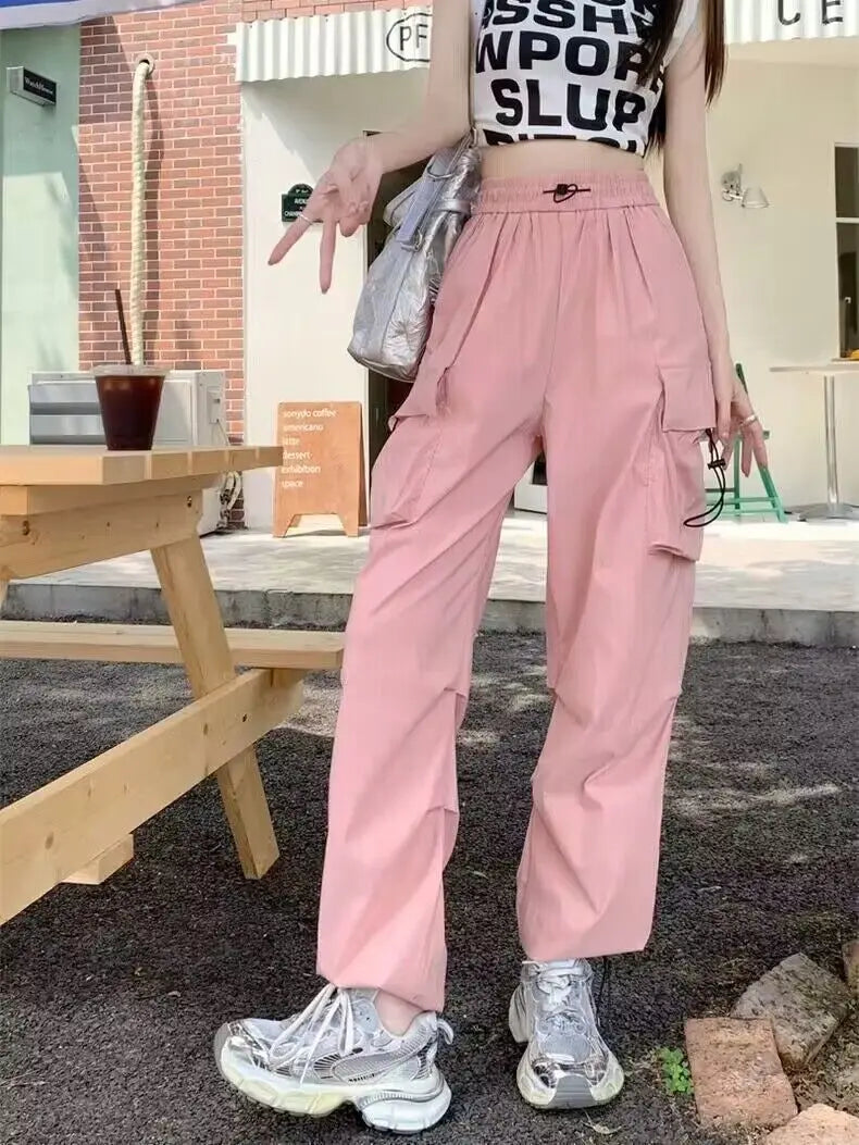 5-14Y Kids Hip Hop Joggers Pants Girls Cargo Pants Teenage Straight Trousers High Waist Vintage Casual Streetwear Baggy Pants