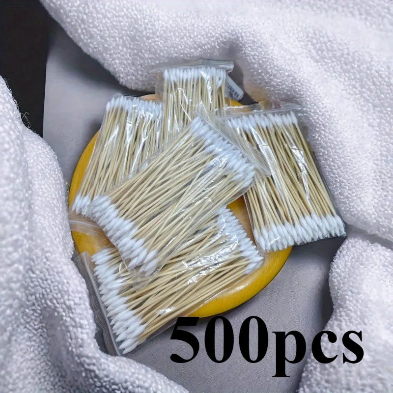 100/300/500pcs Double Pointed Cotton Swab Applicators - 6 Inch Long Cotton Swabs for Tattoo, Cleaning, Makeup & Ear Cleaning