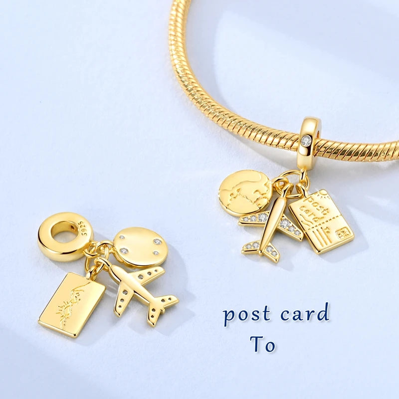 Original 925 Sterling Silver Charm Bead Golden Series Zircon Pendant Fit Original Bracelet Necklace For Women DIY Jewelry Gift