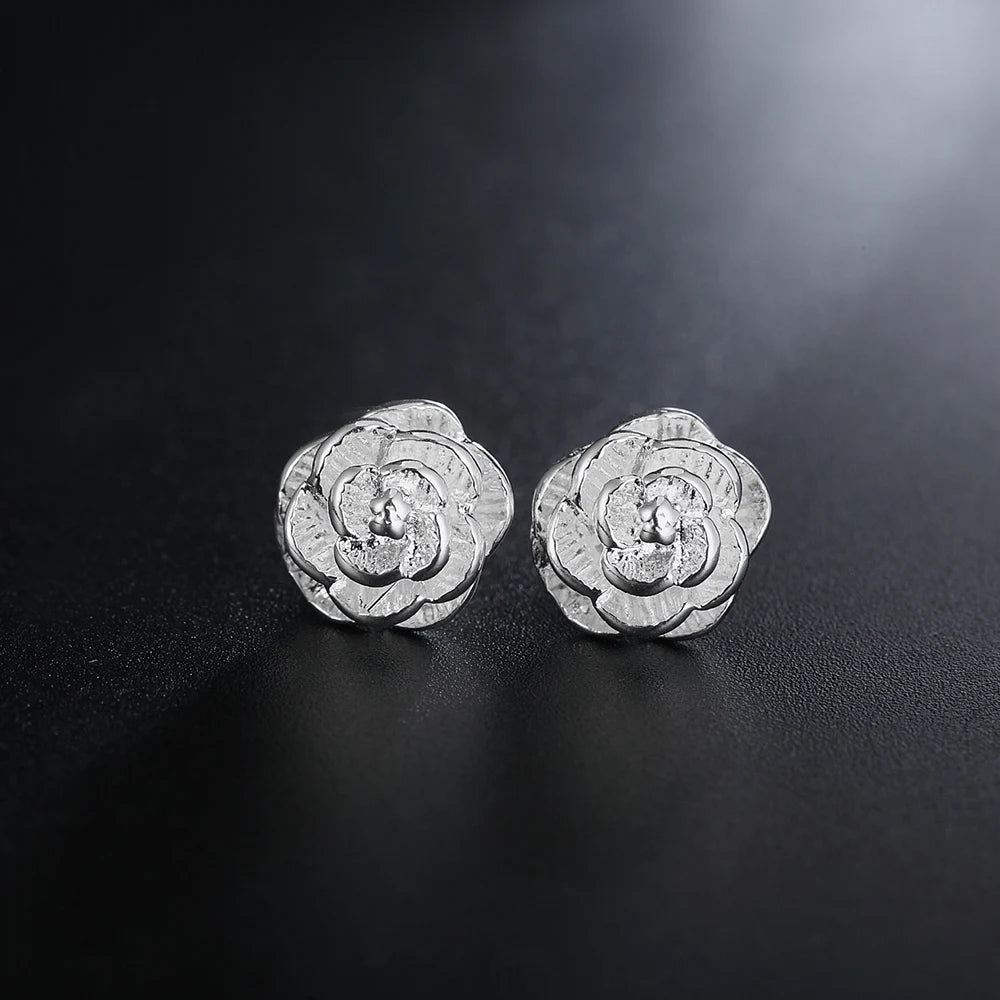 925 Sterling Silver Fine 10MM Elegant Flower Stud Earrings Elegant Woman Fashion Charm Wedding Jewelry Gift Wholesale