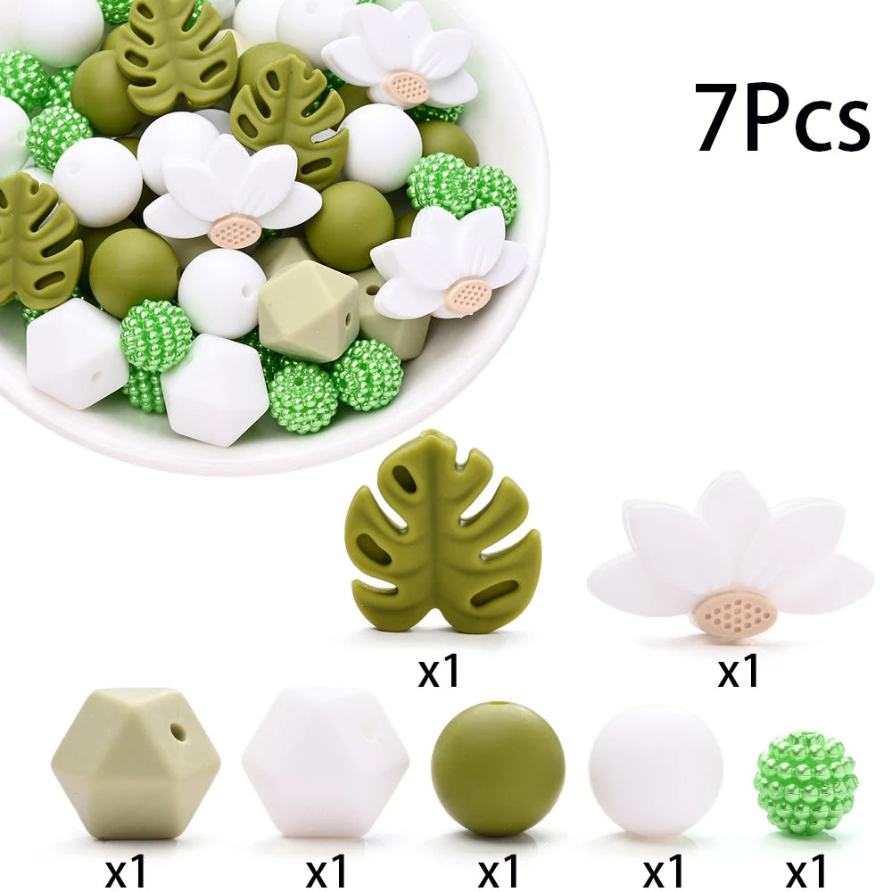7Pcs Silicone Bead Set Soft Non Toxic Biteable Silicone Beads for Handmade Pacifier Chain Teeth Grinding Jewelry