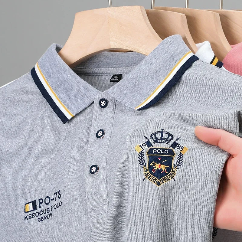 summer Men's Casual Embroidery Short Sleeve Polo Shirt New Fashion Solid Color Top