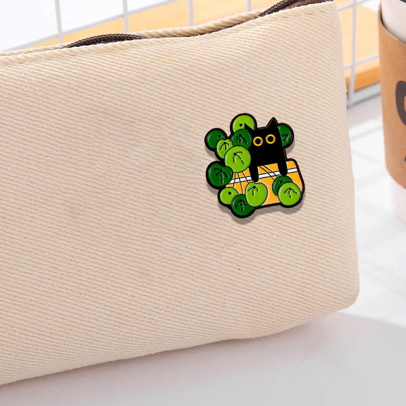 Cats in Plants Enamel Pins Metal Black Cat Potted Plant Badges Lapel Brooches Fun Animal Plant Jewelry Gift On Backpack For Kids
