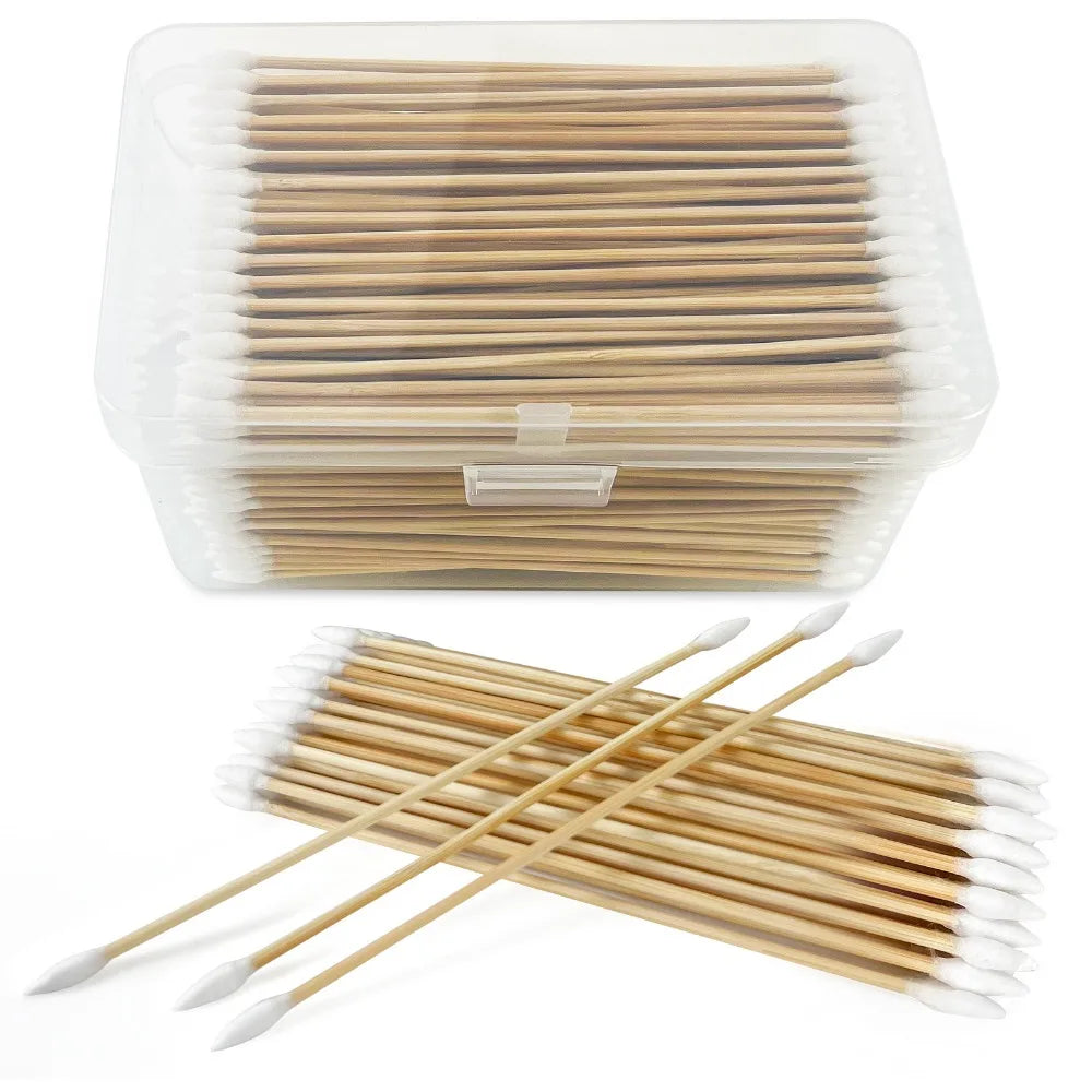100/300/500pcs Double Pointed Cotton Swab Applicators - 6 Inch Long Cotton Swabs for Tattoo, Cleaning, Makeup & Ear Cleaning
