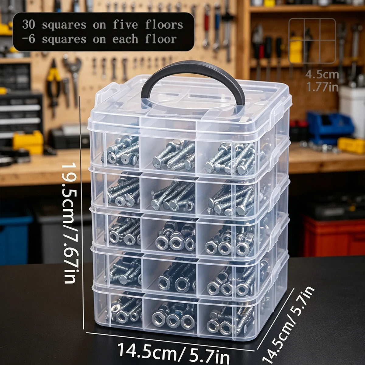 1pc Stackable Plastic Hardware Storage BoxDesktop Multi Grid Screw Bolt Parts Sorting Box Portable Multi Functional Handheld Box