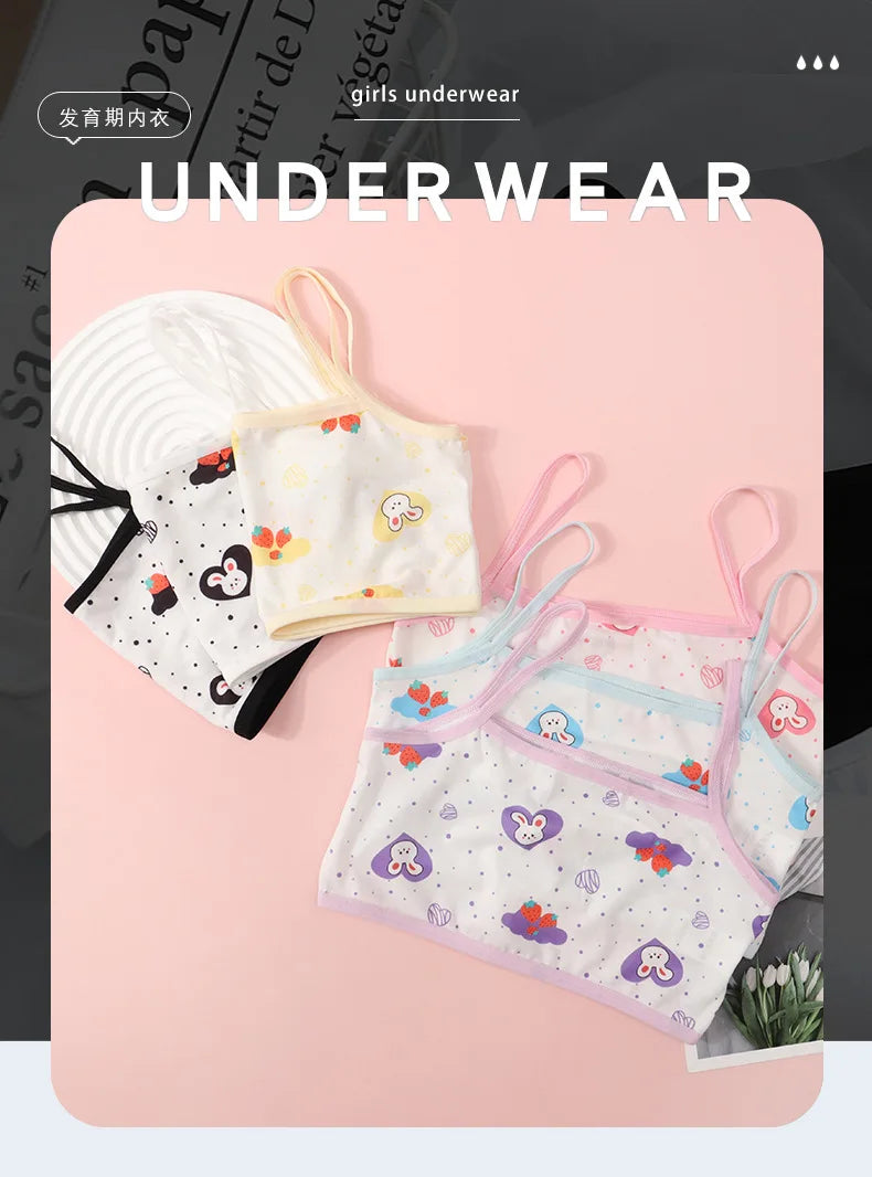 Girls' Camisole Style Bra Girls' Developmental Period Vest Cute Printed Children's Underwear Comfortable Lightweight Breathable