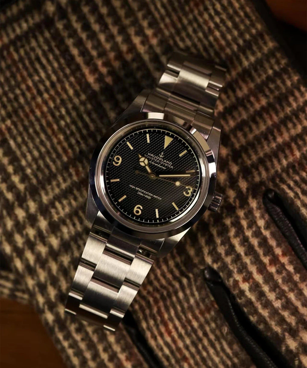 Hruodland 2025 36mm Classic Automatic Men Dress Watches PT5000 Mechanical Stainless Steel Bracelet Black Sport Wristwatch Male