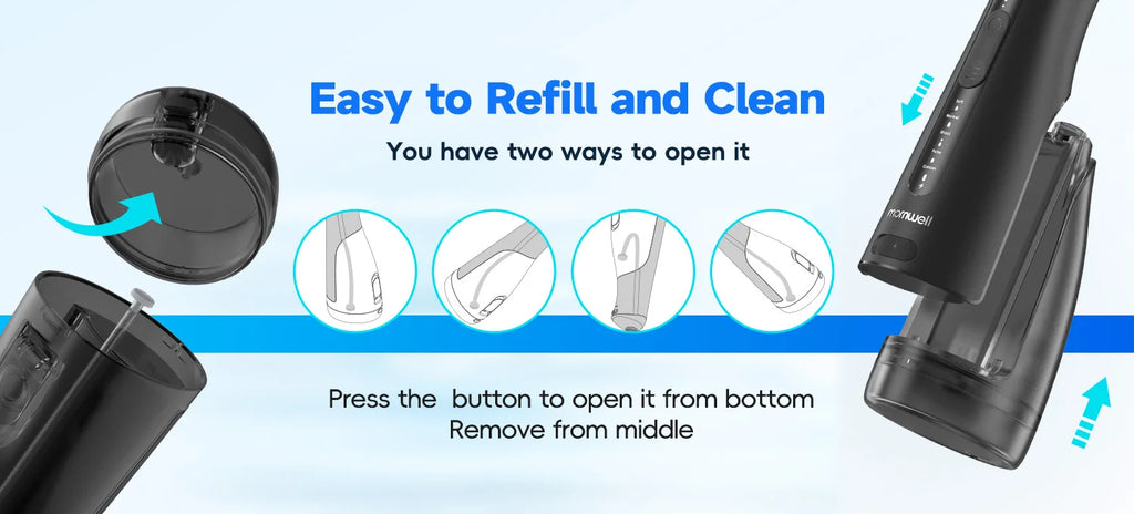 Mornwell Water Dental Flosser Pick for Teeth: 4 Modes 13 Water Levels Cordless Portable 300ML Tank Cleaning Picks F42(F5048)