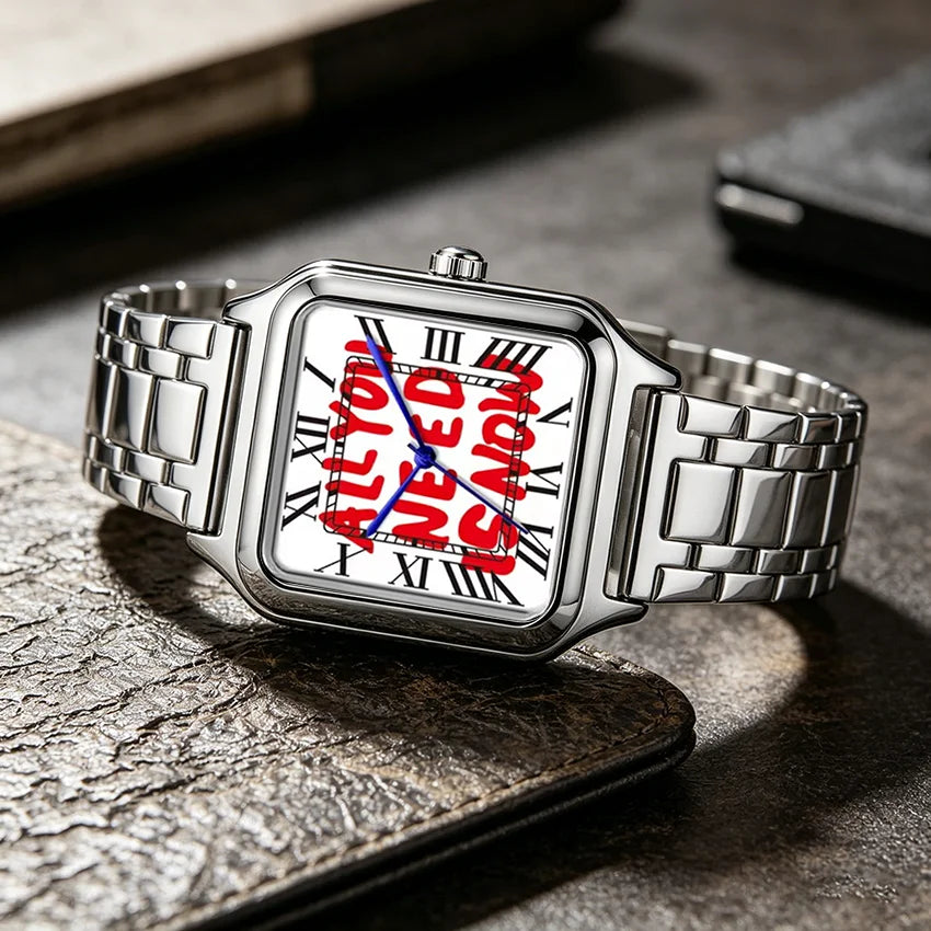 2026 New Creative "Time Is Money" Men's Watch Square Luxury Quartz Watch Graffiti Dial Streetwear Relogio Masculino Hip Hop